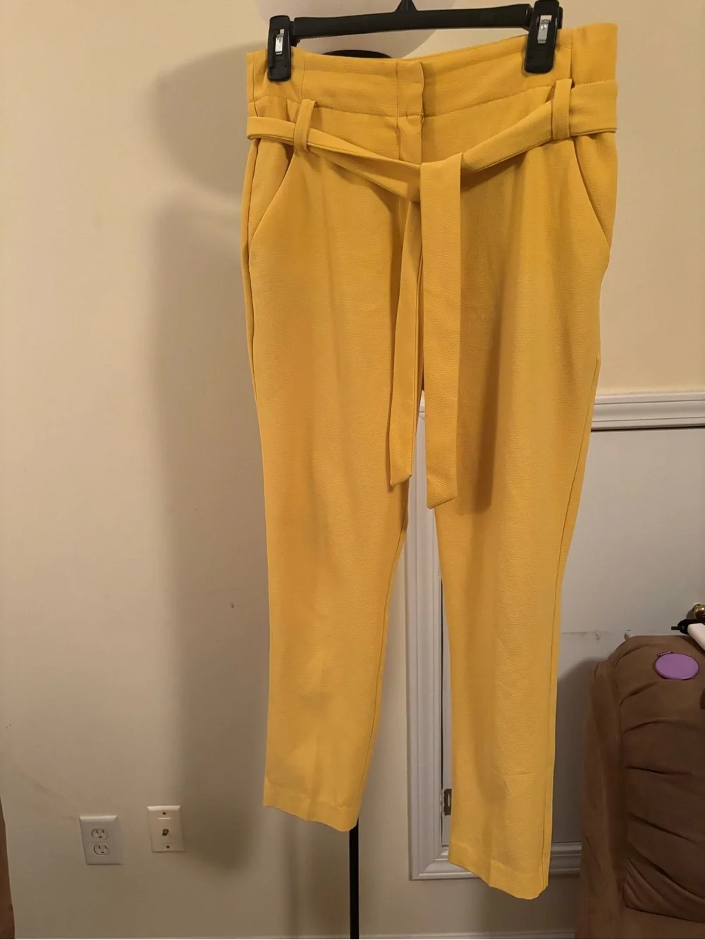 Yellow Tie-Waist Tapered Pants
